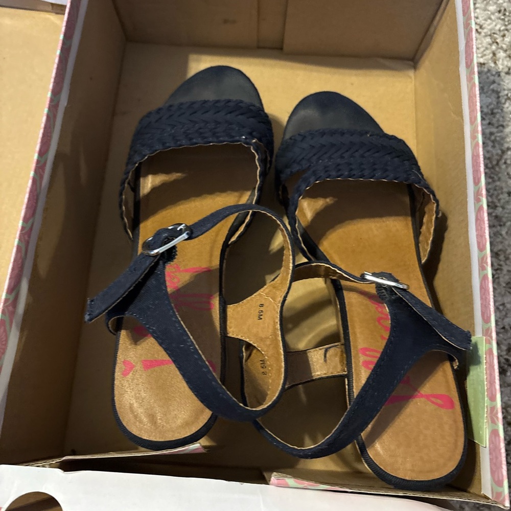 Navy Braided Strap Sandals read description please